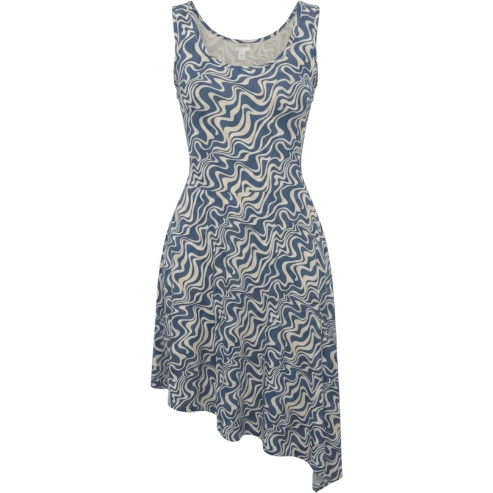 Ava‎ Viv 3X Blue Beige Swirl Jersey Rayon Sleeveless Asymmetrical Dress Pockets